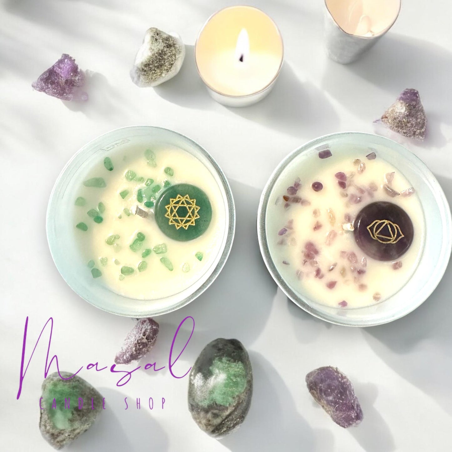 Amethyst Candle with Sage and Palo Santo and ceramic palo santo burner Set - Crystal Healing & Cleansing Ritual Kit