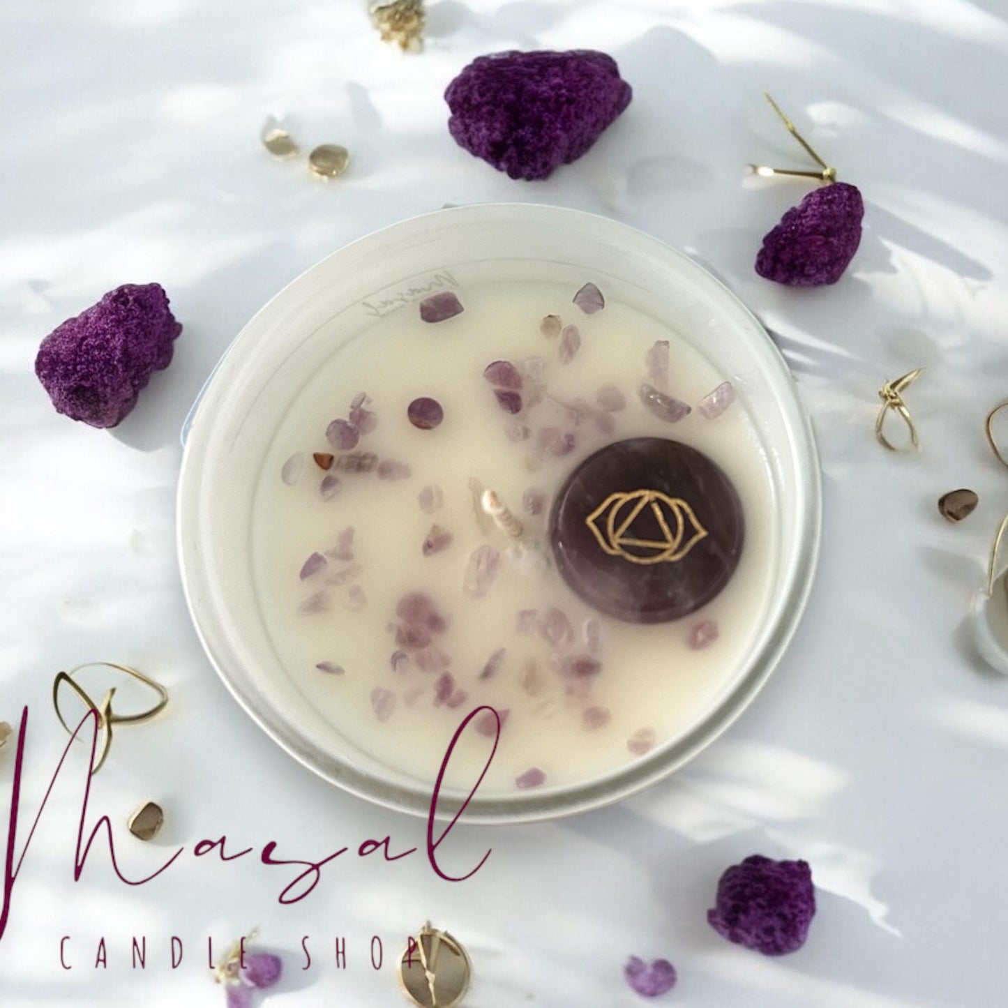 Amethyst Candle with Sage and Palo Santo and ceramic palo santo burner Set - Crystal Healing & Cleansing Ritual Kit