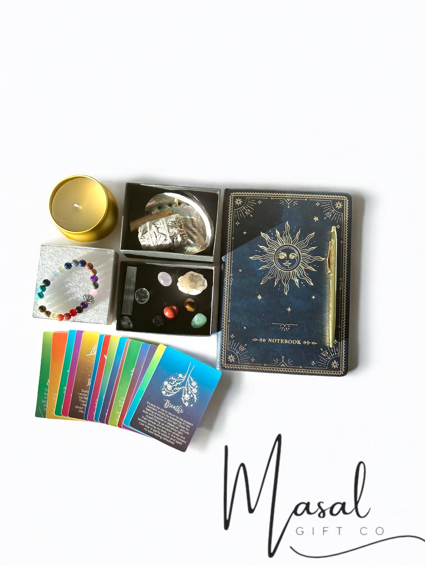 Personalized Mindfulness Gift Set – Chakra Stones, Custom Candle, Sage Bundle & More for Meditation Relaxation and Reflection