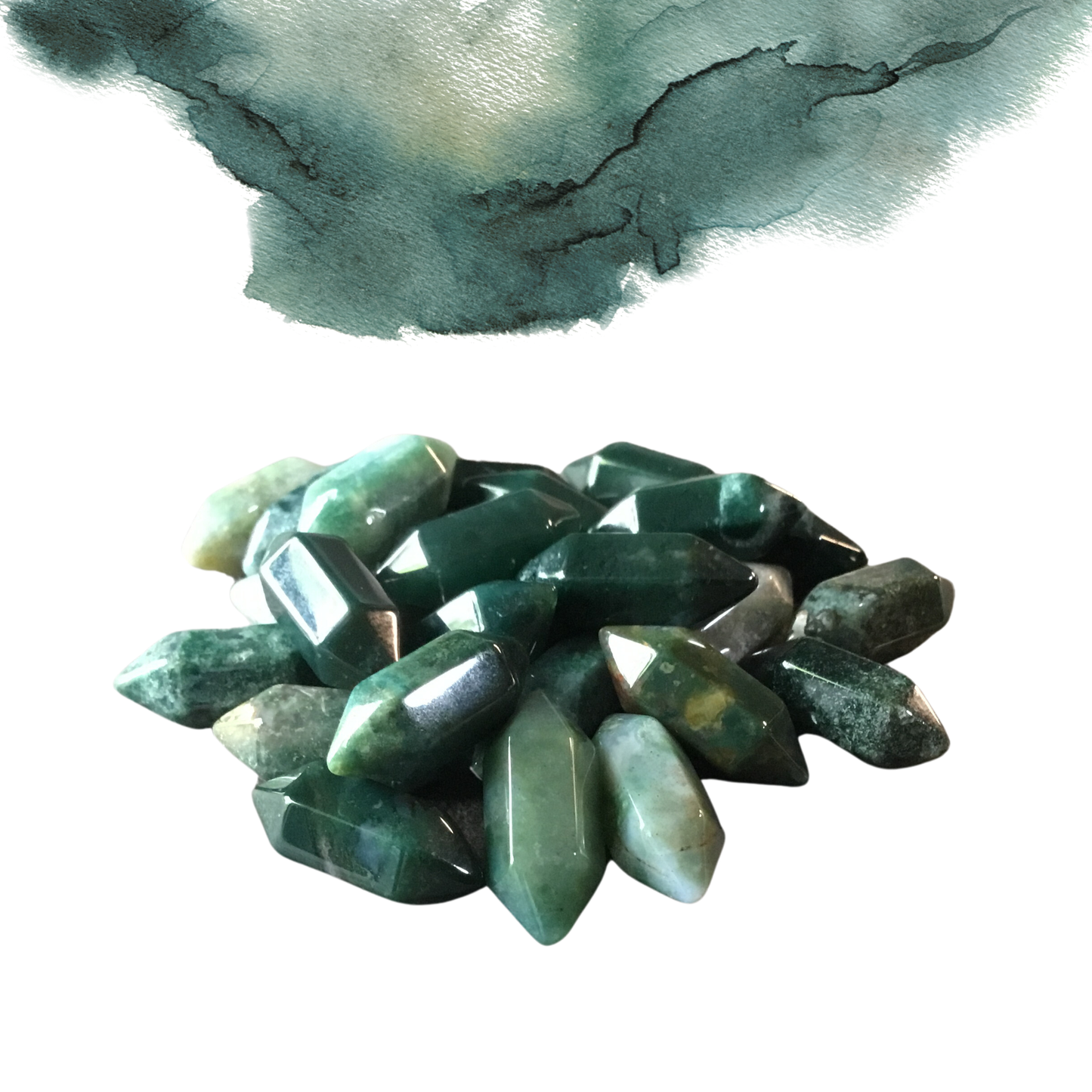 MOSS AGATE Double Terminated Points - 2 Sizes: Set of 3 with Information Card / Small