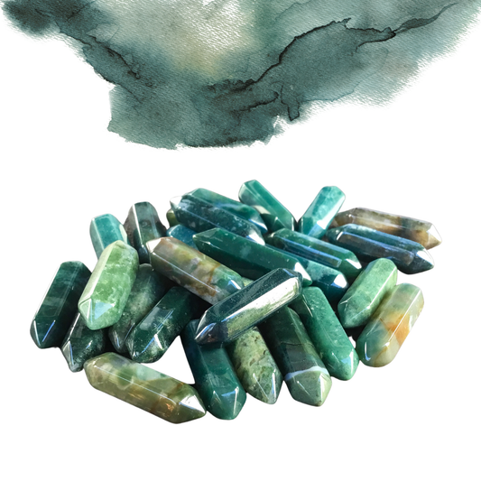 MOSS AGATE Double Terminated Points - 2 Sizes: Set of 3 with Information Card / Small