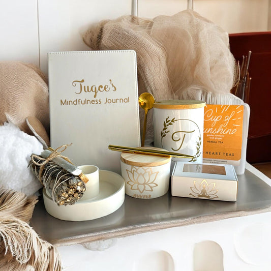 Custom Mindfulness Gift Set | Custom Journal, custom Candle , Sage Bundle and more | Self-Care & Relaxation Box for Meditation