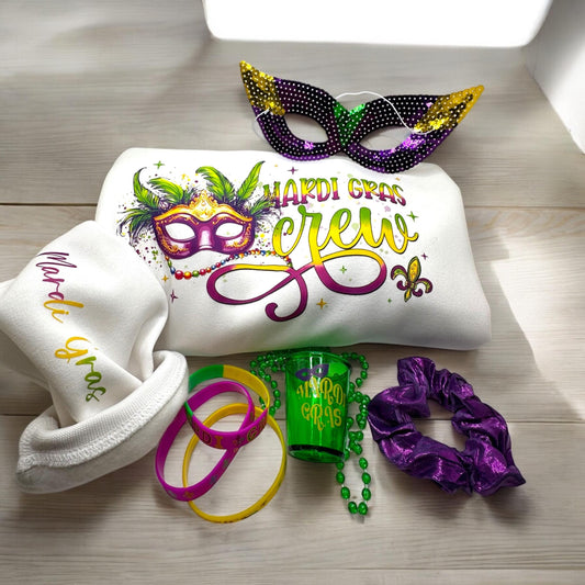 Mardi Gras Crew Sweatshirt & more | Matching Girls Trip Shirts | Squad Outfits | Carnival Party Shirts | Festive Mardi Gras Apparel