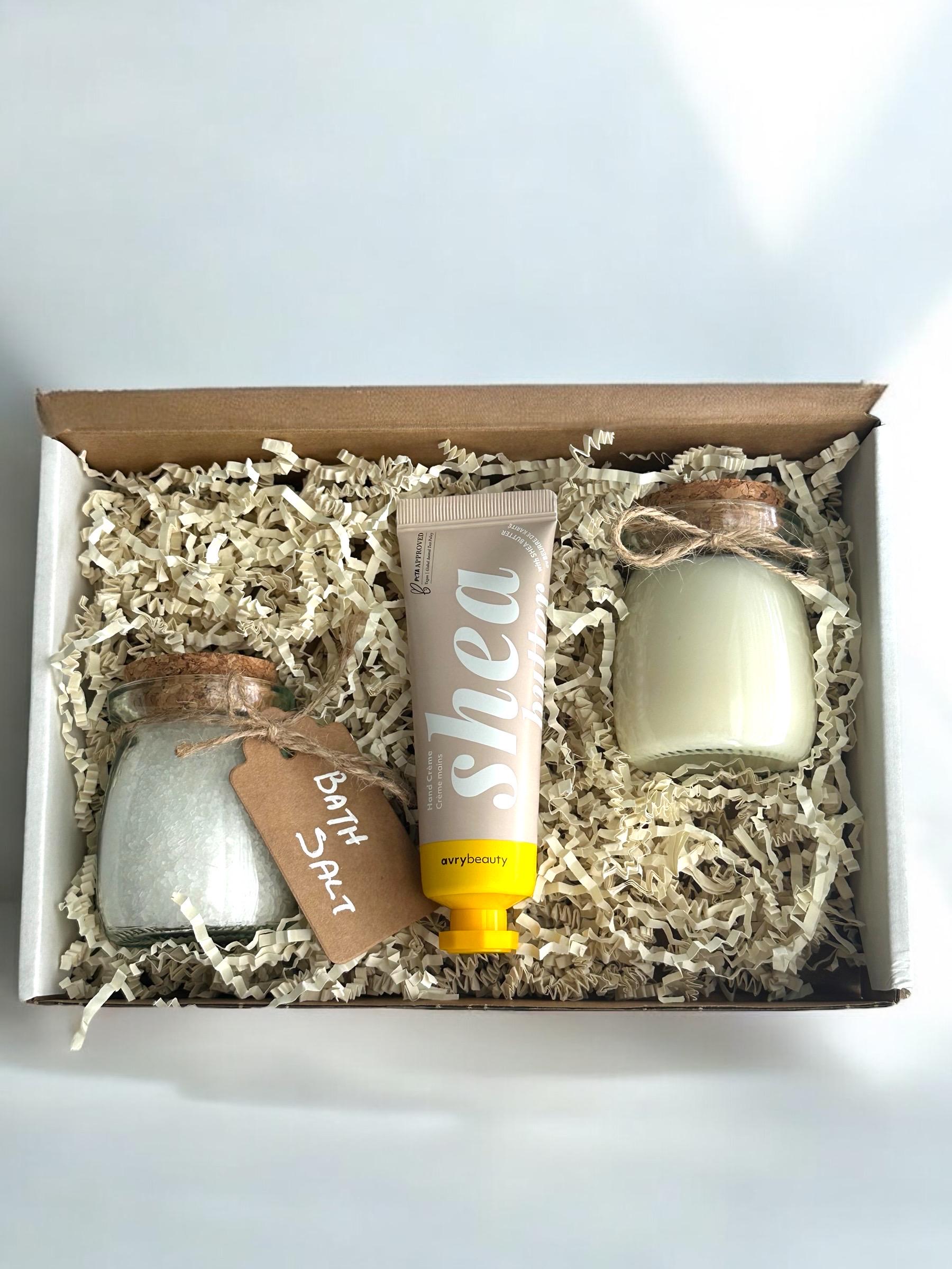 Luxury Spa Gift Box with Candle, Bath Salts, and Shea Butter - Perfect Self-Care Kit | relaxation bath kit |Birthday or just thinking of you