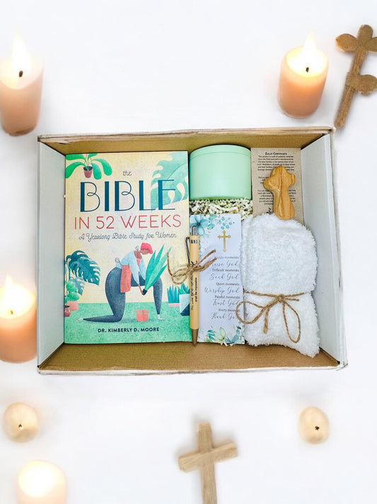 Faith-Inspired Gift Set - Interactive Bible, Bible Verse Pen, Handmade Candle, Religious Gifts for Women, Secret Sister, or Birthday