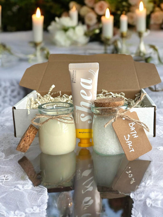 Luxury Spa Gift Box with Candle, Bath Salts, and Shea Butter - Perfect Self-Care Kit | relaxation bath kit |Birthday or just thinking of you