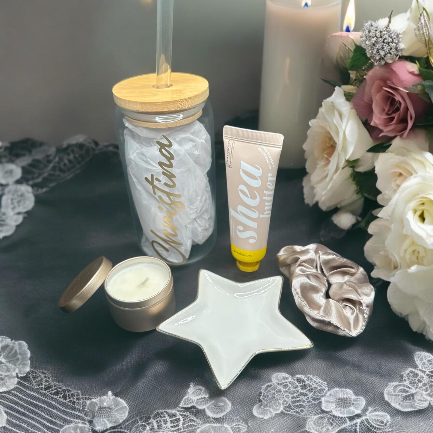 Luxury Spa Gift Box for Women – Personalized Name Tumbler, Candle & Skincare – Birthday, Bridesmaid, Self-Care, or anniversary Gift for Her