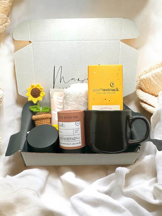 Personalized Gift Box with Tea, Candle, Mug, Chocolate & Socks - Perfect for Relaxation, Birthday, Thank You, or Care Packages.