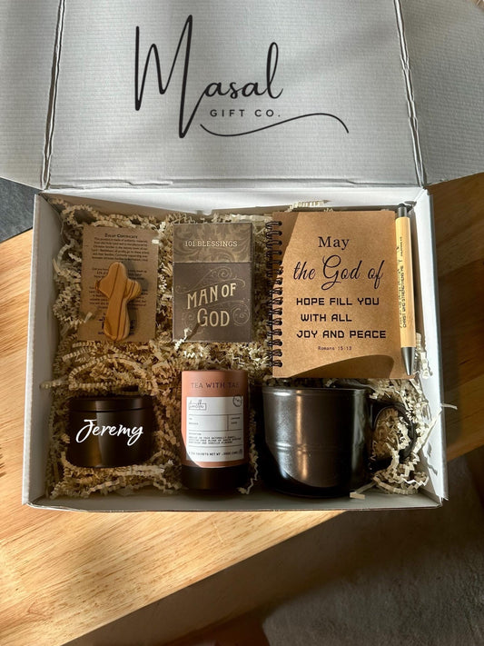 Christian Gift Box for Him | Personalized | Men’s Devotional Gift | Encouragement | Man of God | Faith-Based Relaxation | Two Options Availa