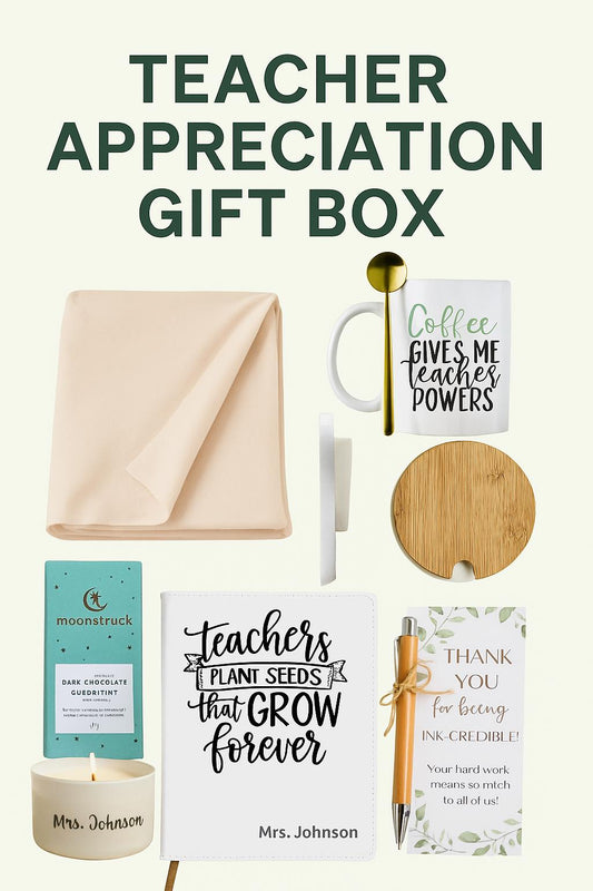 Teacher Appreciation Gift Box – Personalized Mug, Journal & Candle – End of Year Gift for Teacher – Unisex Thoughtful Gift Set